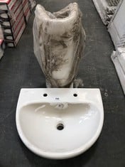 TWYFORD E100 ROUND WASH BASIN IN WHITE APPROX 550 X 440MM TO INCLUDE FULL PEDESTAL IN WHITE (ZONE 3)