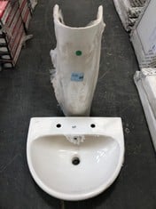 TWYFORD E100 ROUND WASH BASIN IN WHITE APPROX 550 X 440MM TO INCLUDE IDEAL STANDARD ALLARO FULL PEDESTAL IN WHITE (ZONE 3)