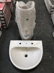 TWYFORD E100 ROUND WASH BASIN IN WHITE APPROX 550 X 440MM TO INCLUDE IDEAL STANDARD ALLARO FULL PEDESTAL IN WHITE (ZONE 3)