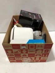 BOX OF ASSORTED ITEMS TO INCLUDE REMINGTON POWER DRY 2000 HAIR DRYER