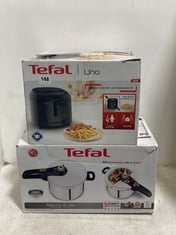 TEFAL SECURE NEO STAINLESS STEEL PRESSURE COOKER MODEL NO-P2530738/89A TO INCLUDE TEFAL UNO COMPACT SIZE 1KG CAPACITY FRYER - MODEL NO-FF203840