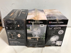 3 X ASSORTED RUSSELL HOBBS FANS TO INCLUDE 12" WHITE DESK FAN