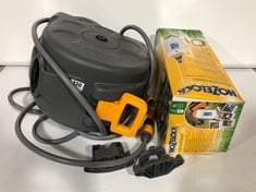 HOZELOCK COMPACT REEL TIDY WITH HOSE PIPE TO INCLUDE HOZELOCK PORTA SHOWER ULTIMATE LEISURE PRESSURE SPRAYER