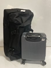 LUGG TRAVEL CASE GREY HARD SHELL CABIN SIZE SPINNER TO INCLUDE EASTPAK TRANVERZ LARGE 121L BLACK TRAVEL TROLLEY BAG