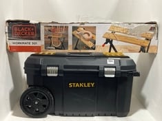 STANLEY 2-WHEELER TOOL BOX WITH METAL LATCHES TO INCLUDE BLACK & DECKER WORKMATE 301