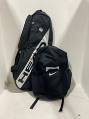 NIKE BACKPACK BLACK TO INCLUDE HEAD ELITE 6R TENNIS RACKET BAG BLACK