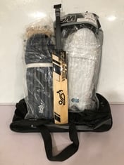 4 X ASSORTED CRICKET ITEMS TO INCLUDE KOOKABURRA CRICKET BAT STEALTH 8.1 SIZE 5