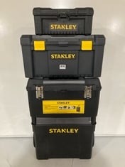 3 X ASSORTED STANLEY STORAGE TOOL BOXES TO INCLUDE 55.1L MOBILE WORK CENTER WITH METAL LATCHES