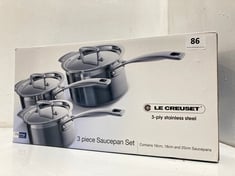 LE CREUSET 3-PLY STAINLESS STEEL 3 PIECE SAUCEPAN SET RRP- £284