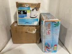 3 X ASSORTED ITEMS TO INCLUDE INTEX KRYSTAL CLEAR POOL BASICS POOL DRAIN PUMP