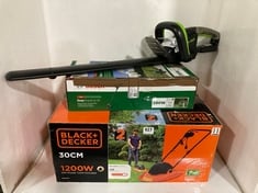 3 X ASSORTED GARDENING TOOLS TO INCLUDE BLACK & DECKER 30CM 1200W HOVER LAWN MOWER