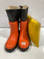 OREGON SAFETY WORK WELLIES ORANGE/BLACK SIZE 8 TO INCLUDE CLC WORK GEAR CLIMATE GEAR WATER RESISTANT TRENCH COAT YELLOW SIZE 3XL