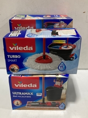 4 X ASSORTED VILEDA CLEANING MOPS TO INCLUDE TURBO SMART KOMPACT BUCKET SET