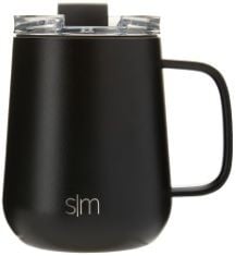 21 X SIMPLE MODERN TRAVEL COFFEE MUG WITH HANDLE | INSULATED STAINLESS STEEL COFFEE TUMBLER TEA CUP | GIFTS FOR WOMEN AND MEN | VOYAGER COLLECTION | 350ML | MIDNIGHT BLACK.