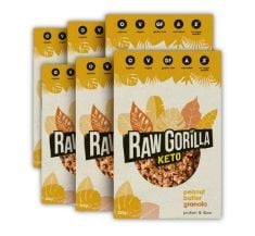 4 X RAW GORILLA KETO PEANUT BUTTER GRANOLA 6 PACK OF 250G | LOW SUGAR, VEGAN, NO ADDED SUGAR, LOW CARB 4G NET CARBS, PLANT BASED BREAKFAST CEREAL WITH ACTIVATED NUTS, GRAIN & GLUTEN FREE BB: 10/09/20