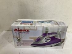 APPROX X15 ASSORTED ITEMS TO INCLUDE MARSKE STEAM IRON 2400W BLUE AND WHITE.