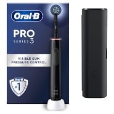 2 X ORAL-B PRO 3 ELECTRIC TOOTHBRUSHES FOR ADULTS, GIFTS FOR WOMEN / MEN, 1 CROSS ACTION TOOTHBRUSH HEAD & TRAVEL CASE, 3 MODES WITH TEETH WHITENING, 2 PIN UK PLUG, 3500, BLACK, ORAL B.