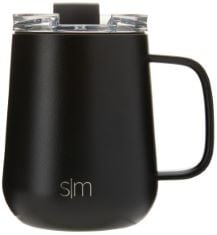 24 X SIMPLE MODERN TRAVEL COFFEE MUG WITH HANDLE | INSULATED STAINLESS STEEL COFFEE TUMBLER TEA CUP | GIFTS FOR WOMEN AND MEN | VOYAGER COLLECTION | 350ML | MIDNIGHT BLACK.