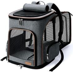 LEKEREISE CAT BACKPACK EXPANDABLE PET CARRIER BACKPACK FOR SMALL CATS AND DOGS, AIRLINE-APPROVED FOLDABLE DOG CARRIER BACKPACK WITH INNER SAFETY LEASH, GREY.