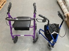 2 X ASSISTED WALKING AIDS TO INCLUDE PURPLE ROLLATOR