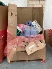 PALLETS OF ASSORTED ITEMS TO INCLUDE 6- PACK OF BLUE ROLL (KERBSIDE PALLET DELIVERY)