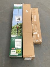 3 X ASSORTED GARDENING ITEMS TO INCLUDE BOSCH UNIVERSAL HEDGE POLE 18 CORDLESS HEDGECUTTER