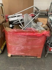 PALLET OF ASSORTED ITEMS TO INCLUDE STAINLESS STEEL WALKING AID (KERBSIDE PALLET DELIVERY)