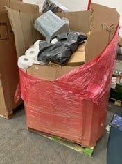 PALLET OF ASSORTED ITEMS TO INCLUDE PACK OF 4 CLEAR STORAGE TUBS (KERBSIDE PALLET DELIVERY)