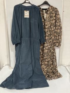 2 X JOHN LEWIS AND/OR ADALINE RUSTIC DRESS MULTI UK 8 AND JOHN LEWIS AND/OR KIM CORD DRESS UK 20 BLUE TOTAL RRP £198