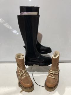 2 X JOHN LEWIS AND/OR PILOT BOOTS BROWN TAN EUR 38 AND JOHN LEWIS ANYDAY PURCELLA LEATHER SOFT ELASTIC KNEE HIGH BOOTS BLACK UK 6 TOTAL RRP £138