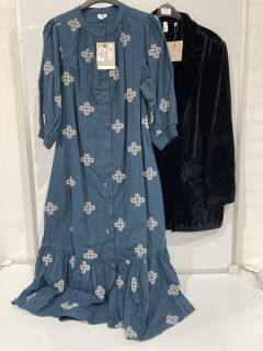 2 X JOHN LEWIS AND/OR BROOKLYN BLAZER UK 20 BLACK AND JOHN LEWIS AND/OR MELODY EMBROIDERED DRESS BLUE UK 6 TOTAL RRP £198