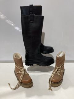 2 X JOHN LEWIS AND/OR PILOT BOOTS BROWN TAN EUR 36 AND JOHN LEWIS AND/OR TABIE LONG BOOTS BLACK EUR 40 TOTAL RRP £255