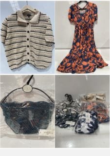 QTY OF ASSORTED CLOTHING INCLUDING NOBODY'S CHILD CROCHET STYLE TOP CREAM/BLACK UK 16-18 AND MAMALICIOUS EBBIE TESS MATERNITY & NURSING DRESS NAVY/ORANGE LARGE TOTAL RRP £360