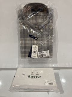 RALPH LAUREN CUSTOM FIT CLASSICS GREY CHECKERED SHIRT L  AND BARBOUR PURSE RRP £203.95