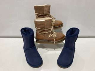 UGG KIDS CLASSIC II BOOTS NAVY SIZE 5 TO INCLUDE AND/OR PILOT BOOTS BROWN SIZE 4