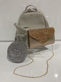 A QTY OF HAND BAGS TO INCLUDE AN LA BACKPACK RRP £119