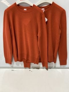 2 X JOHN LEWIS CASH CREW SWEATER SIZES UK 12 & 14 ORANGE TOTAL RRP £178