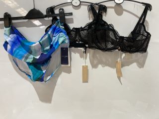 8 X JOHN LEWIS WAVES Y BRA 36B BLACK AND FANTASIE SWIM AGUADA BEACH LARGE BRIEFS BLUE TOTAL RRP £513