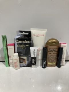 BOX OF ASSORTED ITEMS TO INCLUDE MAKEUP PRODUCTS DELIA CAMELEO EYEBROW TINT CREAMY CONSISTENCY 1.0 BLACK