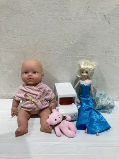 BOX OF ASSORTED ITEMS TO INCLUDE TOYS BABY DOLL