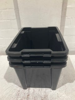 3 X BOXES OF BLACK STORAGE BINS