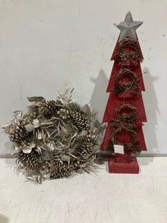 QTY OF ITEMS INCLUDING SILVER CHRISTMAS WREATH DECORATION