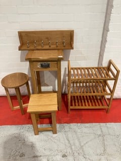 QTY OF ITEMS TO INCLUDE HALLOWOOD MONCHIQUE OAK TALL CONSOLE TABLE, HALLOWOOD WAVERLY OAK SMALL TABLE, HALLOWOOD WAVERLY OAK ROUND SIDE TABLE, £232