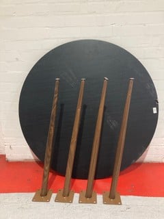 BLACK ROUND TABLE WITH BROWN METAL LEGS