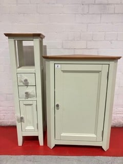 QTY OF ITEMS TO INC HALLOWOOD FURNITURE CLIFTON PAINTED CORNER DISPLAY UNIT GREEN/OAK & HALLOWOOD CLIFTON PLANT STAND/TELEPHONE STAND GREEN/OAK TOTAL RRP £280