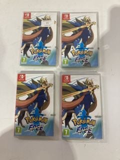 4 X POKEMON SWORD FOR NINTENDO SWITCH TOTAL RRP £199