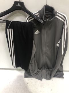 QTY OF ASSORTED ADIDAS CLOTHING TO INCLUDE GREY TRACK TOP JACKET UK M