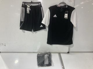 ADIDAS BLACK SHIRT SIZE 13/14 YEARS, 2 X ADIDAS BLACK SHORTS SIZE 9/10 YEARS