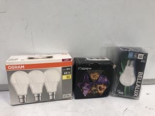 BOX OF ASSORTED HOUSEHOLD ITEMS TO INCLUDE MULTIPACK OF MAXIM LED LIGHTBULBS, HANDHELD PORTABLE FAN