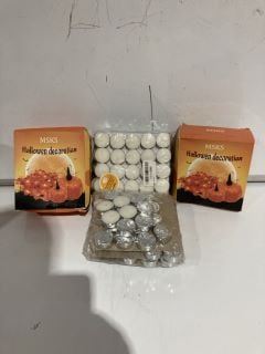 BOX OF ASSORTED CELEBRATION ITEMS TO INCLUDE MSKS HALLOWEEN DECORATION, SILVER CHRISTMAS BAUBLES